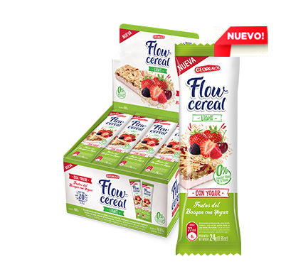 Flow Cereal Light con Yogur & Frutos del Bosque, Light Cereal Bar with Berries & Yoghurt , 24 g / 0.84 oz (box of 20 bars)