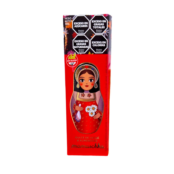 Mamuschka Chocolate Bar Filled with Almonds & Dulce de Leche From Bariloche, Tableta Chocolate con Dulce de Leche & Almendras - Gluten Free & Kosher, 38 g / 1.34 oz
