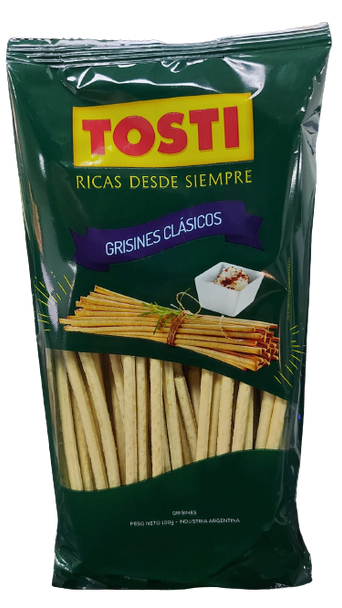 Tosti Grisines Clásicos Wheat Breadsticks Salty Sticks Snacks Classic Italian Breadsticks "Grisines", 100 g / 3.25 oz ea (pack of 3)