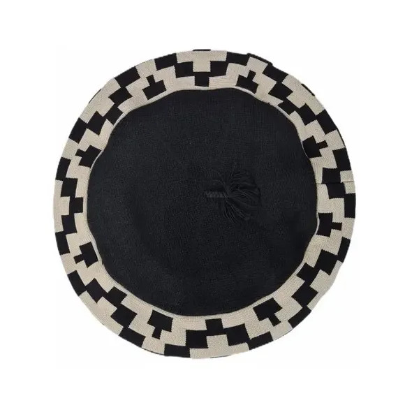 Boina De Hilo Guarda Pampa Beret Gaucho Style Classic Argentinian Hat - Black & Beige (Various Colors Available)