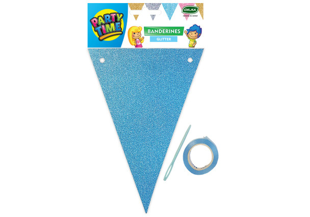 Banderines Glitter Celeste Party Decorations Lightblue Metallic Glitter Pennant Banner Triangle Flag Garland (12 units)