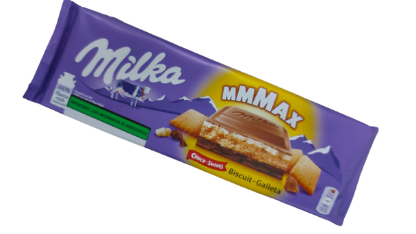 Milka Mmmax Choco-Swing Milk Chocolate Bar Double Filled with Cookies, Hazelnuts & Cream, 300 g / 10.58 oz