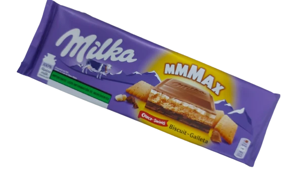 Milka Mmmax Choco-Swing Milk Chocolate Bar Double Filled with Cookies, Hazelnuts & Cream, 300 g / 10.58 oz