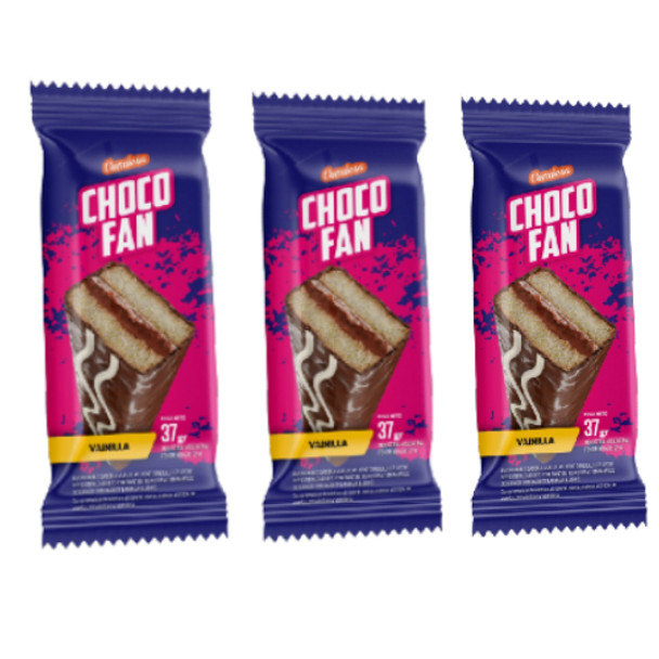 Choco Fan by Condesa Vanilla Biscuit Bizcochuelo with Dulce de Leche with Semi-bitter Chocolate Coating, 37 g / 1.3 oz (pack of 3)