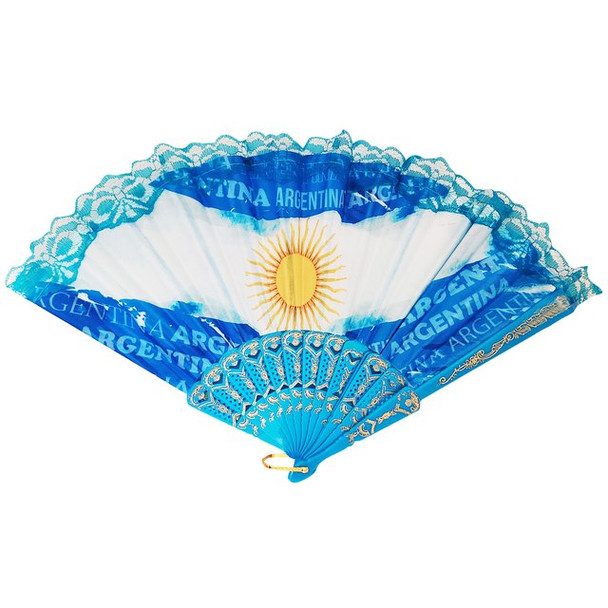 Abanico Bandera Argentina Fabric Folding Hand Fan Unique Design Fan for Parties or Decoration, 25 cm / 9.8" hieght (1 pc)