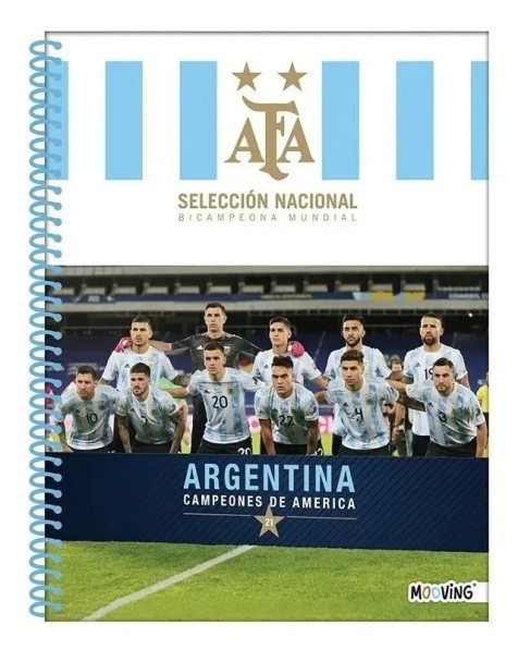 Mooving Cuaderno Tapa Blanda Rayado Selección Argentina Bicampeón 2021 Spiraled Soft Cover Notebook with 80 Matte White Sheets, 220 mm x 290 mm / 8.66 " x 11.41"