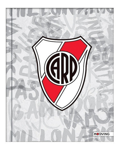Mooving Cuaderno Tapa Dura Rayado Escudo River Plate Striped Hard Cover Notebook with 48 Matte White Sheets, 195 mm x 240 mm / 7.67 " x 9.44"