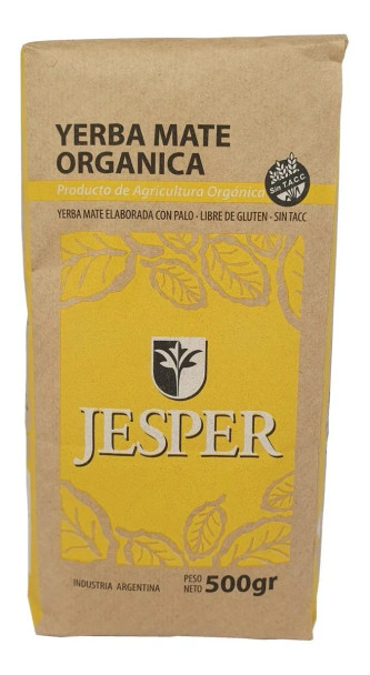 Jesper Yerba Mate Orgánica Certificada Con Palo Libre de Gluten, Organic Certified & Gluten Free, (500 g / 1.1 lb)