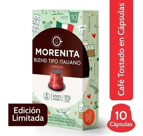 La Morenita Blend Tipo Italiano Café Molido en Cápsulas Italian Style Coffee Capsules, 5.2 g / 0.18 oz each (box of 10)