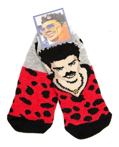 Soquetes Ricardo Fort Unisex Cotton Short Socks Low Cut Casual Socks, Red Animal Print & Grey Argentinian Celebrity Design (One Size Fits All)