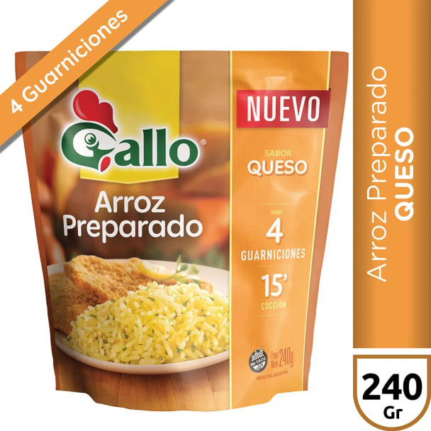 Gallo Arroz Preparado Sabor Queso Cheese Flavored Rice, Ready To Prepare, Perfect to Serve with Milanesas, Meat & Chicken, 240 g / 8.46 lb 