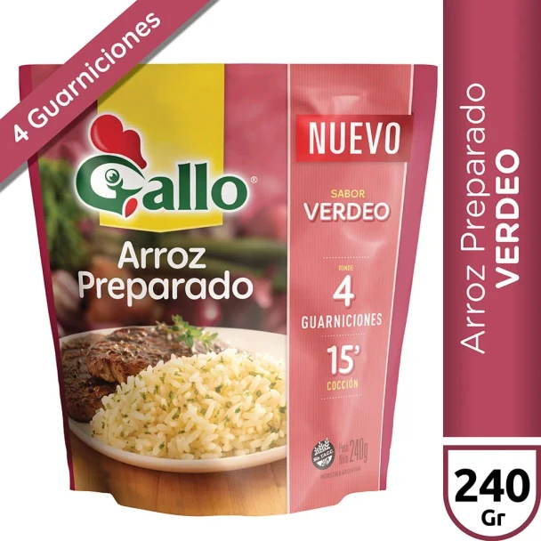 Gallo Arroz Preparado Sabor Verdeo Leek Flavored Rice, Ready To Prepare, Perfect to Serve with Milanesas, Meat & Chicken, 240 g / 8.46 lb 