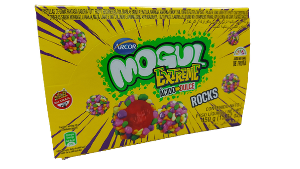 Mogul Gomitas Extreme Ácido Dulce Rocks, Sweet & Sour Candies Gummies Coated with Fruit Flavored Dragees, 450 g / 15.87 oz (box of 10)