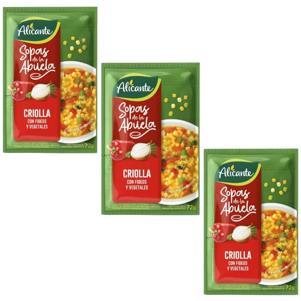 Alicante Sopa de la Abuela Criolla con Vegetales Criolla Noodle Soup with Vegetables, 72 g / 2.54 oz ea (pack of 3)