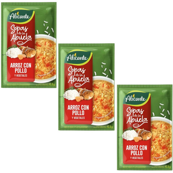 Alicante Sopa de Arroz con Pollo y Vegetales Chicken Rice Soup with Vegetables, 63 g / 2.22 oz ea (pack of 3)