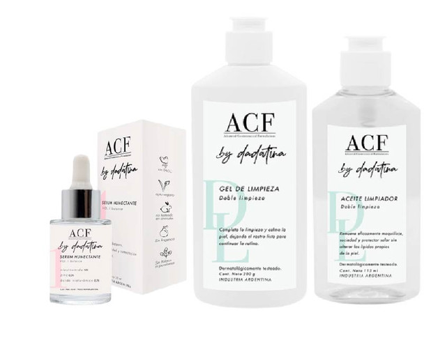Combo ACF Skin Care Routine Kit Cleanser Oil + Cleanser Gel + Moisturizing Serum - Vegan & Cruelty Free Kit Rutina by Dadatina (3 pc)
