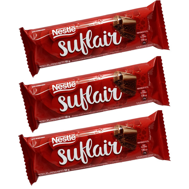 Nestlé Suflair Aireado Chocolate con Leche Aired Milk Chocolate Bar, 50 g / 1.76 oz (pack of 3)