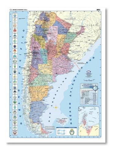 Mapa Mural Laminado Plastificado Argentina Político, 65 cm x 95 cm