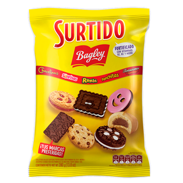 Surtido Bagley Assorted Galletitas Cookies Sonrisas, Chocolinas, Tentaciones, Rumba, Panchitas & Cindor, 398 g / 14.03 oz bag