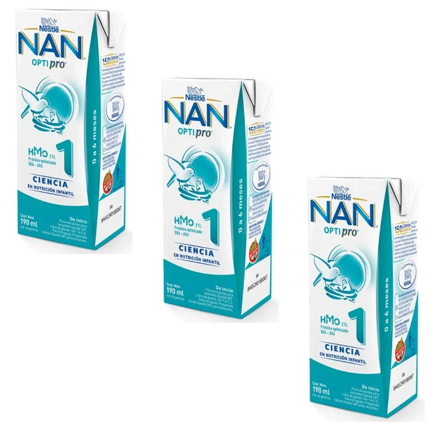 Nestlé Opti-Pro NAN 1, Starter Milk Formula from 0 to 6 Months, 190 ml / 6.42 oz Liquid Tetra-Brick (pack of 3)