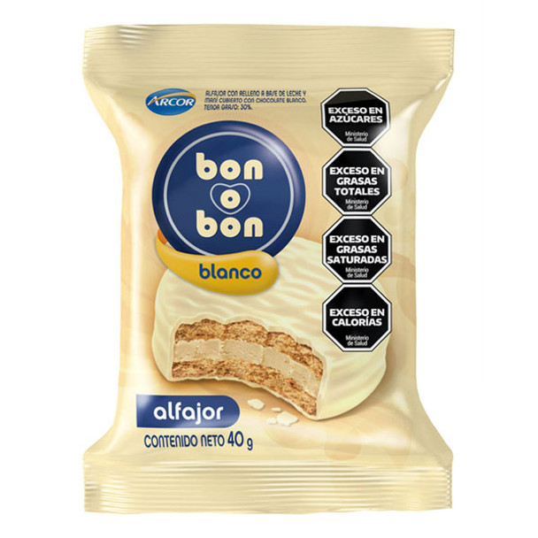 Bon o Bon Alfajor White Chocolate Filled with Peanut Cream, 40 g / 1.4 oz (pack of 6)