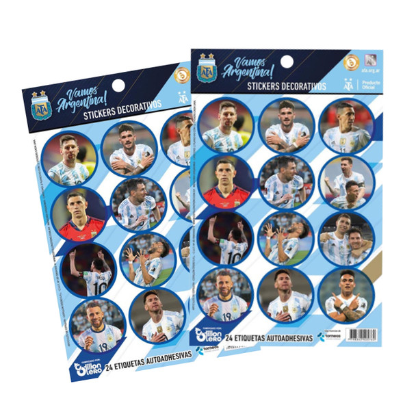 Sticker Kit Soccer AFA Selección Argentina Round Sticker Sheets Decoration Soccer Party Supplies Favors, 24 pcs (pack of 2 sheets)