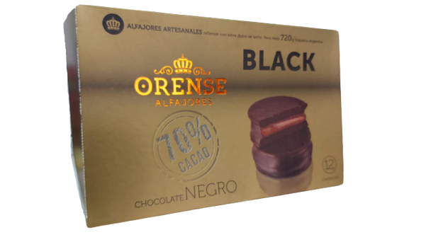 Orense Alfajores Black 70% Dark Cacao Chocolate with Dulce de Leche from Córdoba, 720 g / 25.39 oz (box of 12)