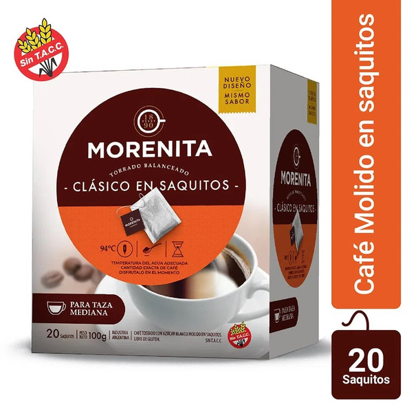 La Morenita Coffee Torrado Intenso Roast in Tea Bags Easy Ready to Brew, 20 bags per 100 g / 3.5 oz box