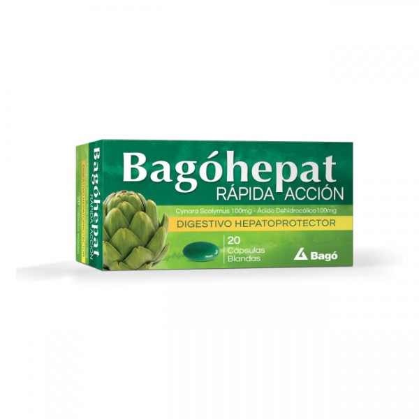 Bagóhepat Cynara Scolymus Rápida Acción Cápsulas Blandas, Softgels Relief After-Food Digestive with Artichoke, (box of 20 pills)