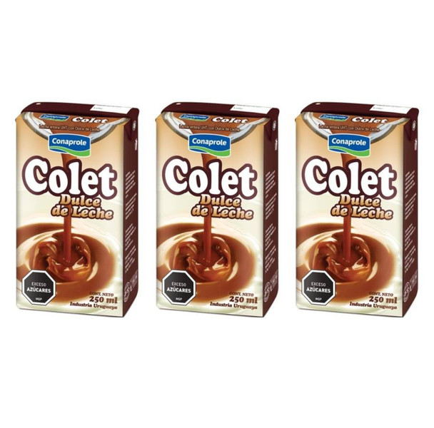 Colet Leche Chocolatada Milk Chocolate & Dulce de Leche Milk Drink by Conaprole, 250 ml / 8.45 fl oz tetrapack (pack of 3).