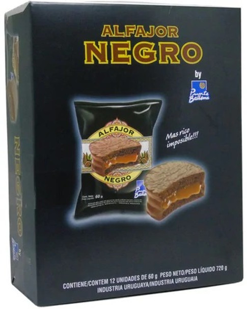 Punta Ballena Black Extra Chocolate Alfajor Mini Cake with Dulce de Leche Filling, 60 g / 2.12 oz ea (box of 12 units)