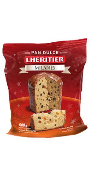 Lheritier Pan Dulce Milanés Con Frutas Sweet Milanese Panettone with Fruits Italian Style Holiday Cake, 600 g / 21.16 oz