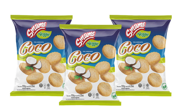 Smams Veggies Galletitas Polvorones Coco Vegan Coconut Flavor ShortBread Cookies, Gluten Free & Kosher Cookies, 120 g / 4.23 oz (pack of 3)