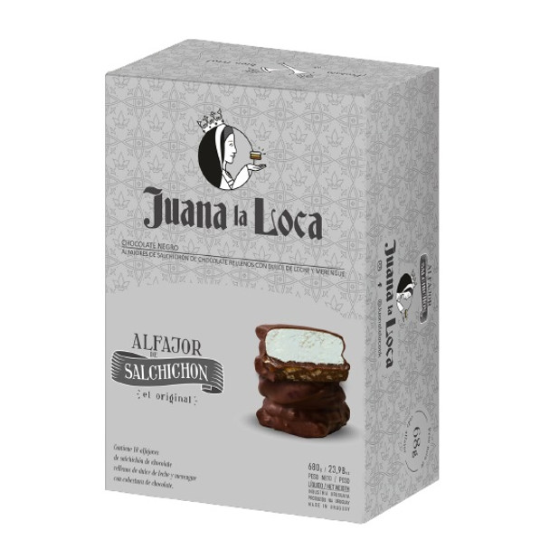 Juana La Loca Mixtos Alfajor Salchichón Semi-Bitter Chocolate & Meringue Alfajor with Dulce de Leche Filling, 68 g / 2.4 oz (box of 10 alfajores)
