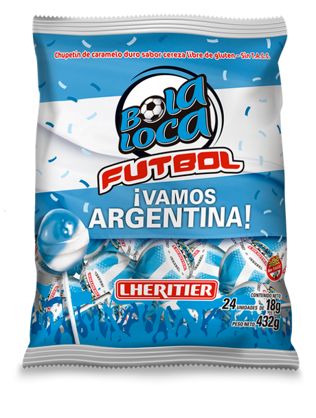 Lheritier Chupetines Selección Argentina Sabor Cereza Hard Lollipops AFA Soccer Team Chupetines Caramelos Duros, 432 g / 15.2 oz (24 units)