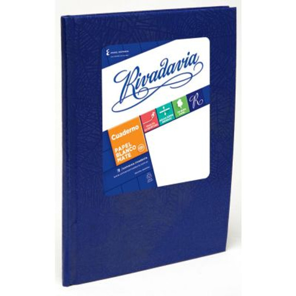 Rivadavia Cuaderno Tapa Dura Cuadriculado Azul Aula Universal Striped Blue Hard Cover Notebook with 50 Matte White Sheets, 160 mm x 210 mm / 6.30 " x 8.27"