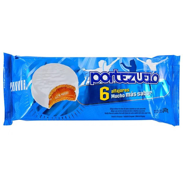 White Alfajor Portezuelo with Dulce de Leche with Sugar Frosting, 240 g / 8.46 oz (6 units)