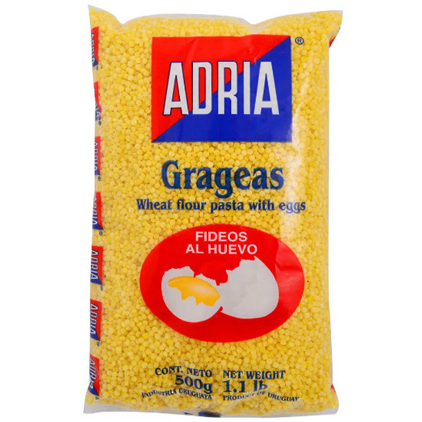 Adria Grageas Pastas Secas Fideos al Huevo Dragees Dried Pasta Egg Noodles, 500 g / 17.63 oz (pack por 3)