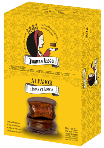 Juana La Loca Alfajor Clasico Negro Chocolate Alfajor with Dulce de Leche Filling, 80 g / 2.82 oz (box of 10 alfajores)