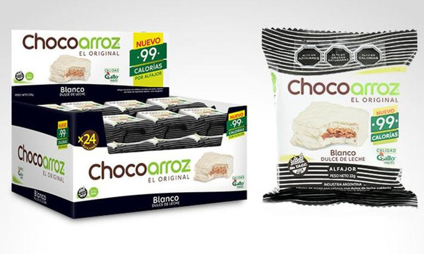 Chocoarroz Wholegrain Rice White Chocolate Alfajor with Dulce de Leche Gluten Free - Very Low Calories (box of 24)