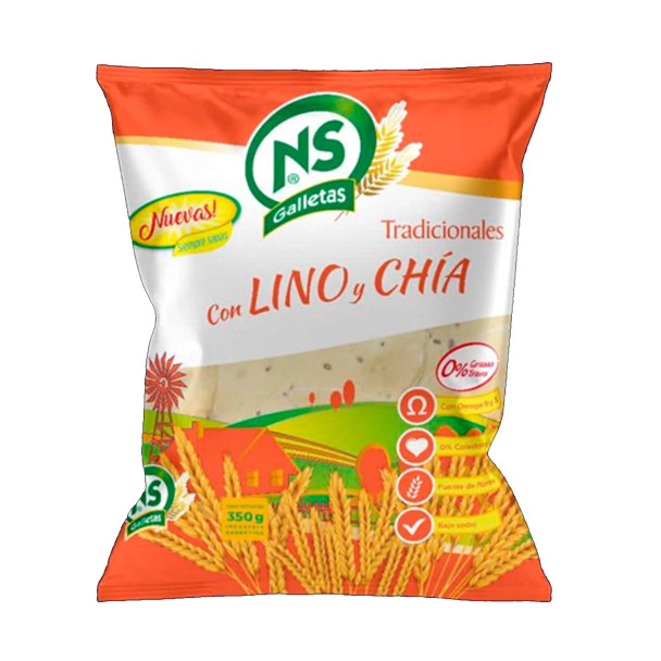 NS Galletas Tradicionales Marineras Lino y Chía Traditional Flax & Chia Crackers for Breakfast, 350 g / 12.3 oz bag