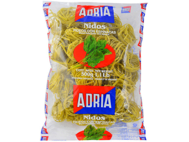 Adria Nido Fideos con Espinaca Nest Spinach Noodles Dried Pasta Noodles, 500 g / 17.63 oz (pack por 3)