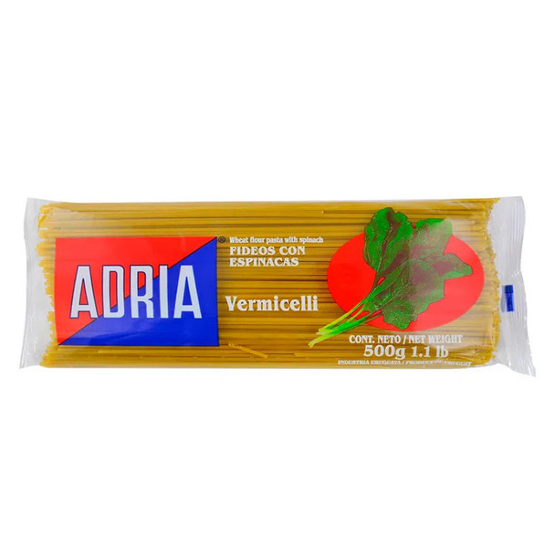 Adria Vermicelli Pastas Secas con Espinaca Fideos al Huevo Dried Pasta with Spinach Egg Noodles, 500 g / 17.63 oz (pack por 3)