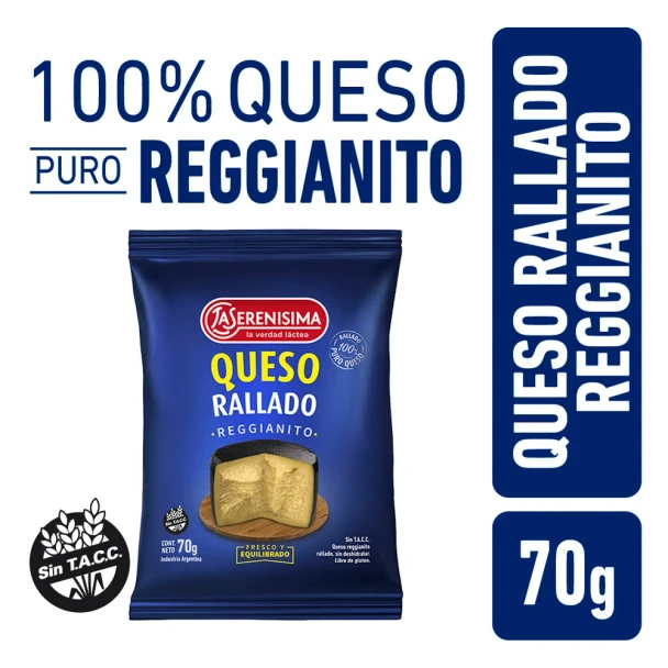 La Serenísima Fine Grated Cheese Queso Rallado Pure Reggianito Hard Cheese for Pasta and Locro, 70 g / 2.46 oz (sealed laminated bag)