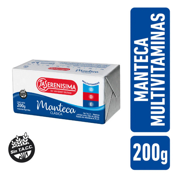 La Serenísima Manteca Multivitaminas Clásica Classic Butter Foil Gluten Free, 200 g / 7.05 oz (pack of 3) 