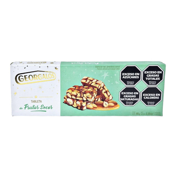 Georgalos Tableta de Frutos Secos Nut Tablet with Peanuts, Almonds and Cereals, 95 g / 3.35 oz