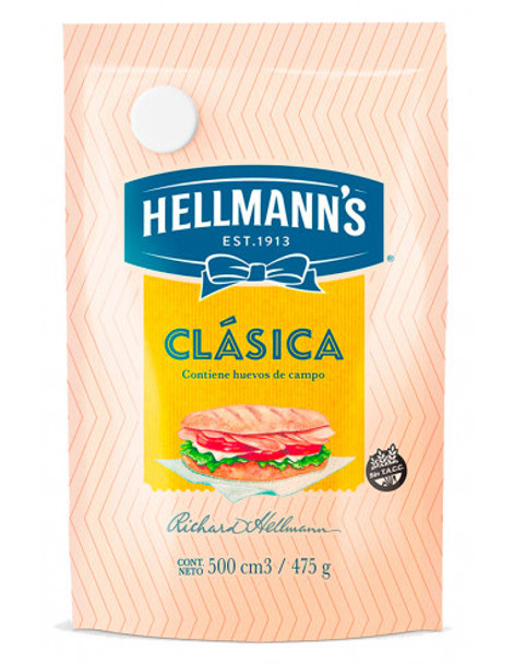 Hellmann's Mayonnaise Classic Mayonesa in Pouch from Uruguay, 475 g / 16.75 oz