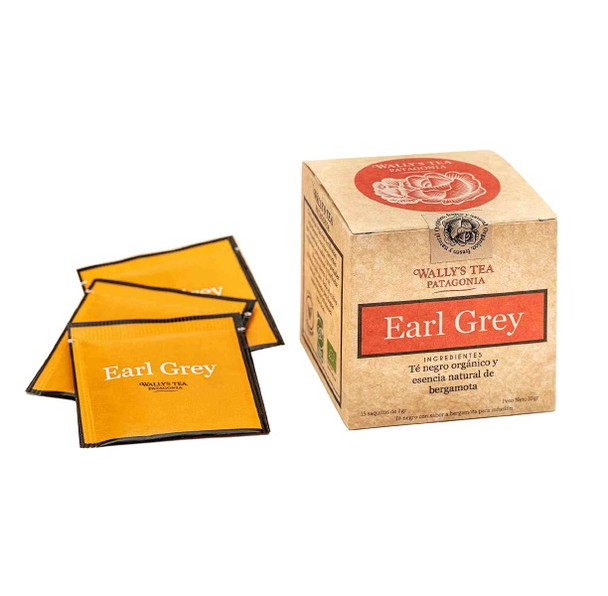 Wally's Tea Patagonia Earl Grey Té Negro Orgánico y Bergamota Organic Black Tea & Bergamot (15 tea bags)