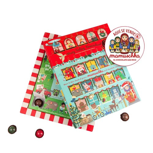 Mamuschka Calendario Navideño 2022 Advent Calendar with Milk & White Chocolate Bites Classic Christmas Calendar "Bean To Bar" Chocolates, 225 g / 7.9 oz
