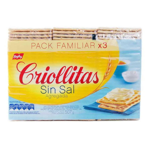 Criollitas Water Biscuits Sin Sal Galletitas No Added Salt, 1x3 pack 507 g / 17.9 oz
